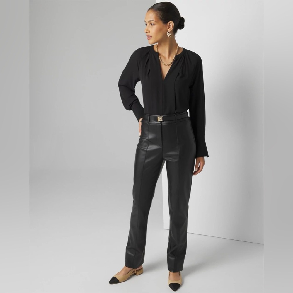 White House Black Market Faux Leather High Rise Slim Straight Trouser Pants 16